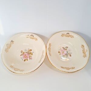 Vintage Homer Laughlin Made In USA Queen Ester Pink Rose‎ Gold Trim Serving Bowl
